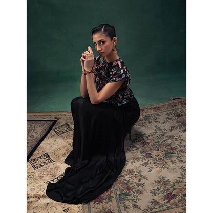 LABEL NAARITI Yamini Black Blouse with Jacket and Skirt (Set of 3)