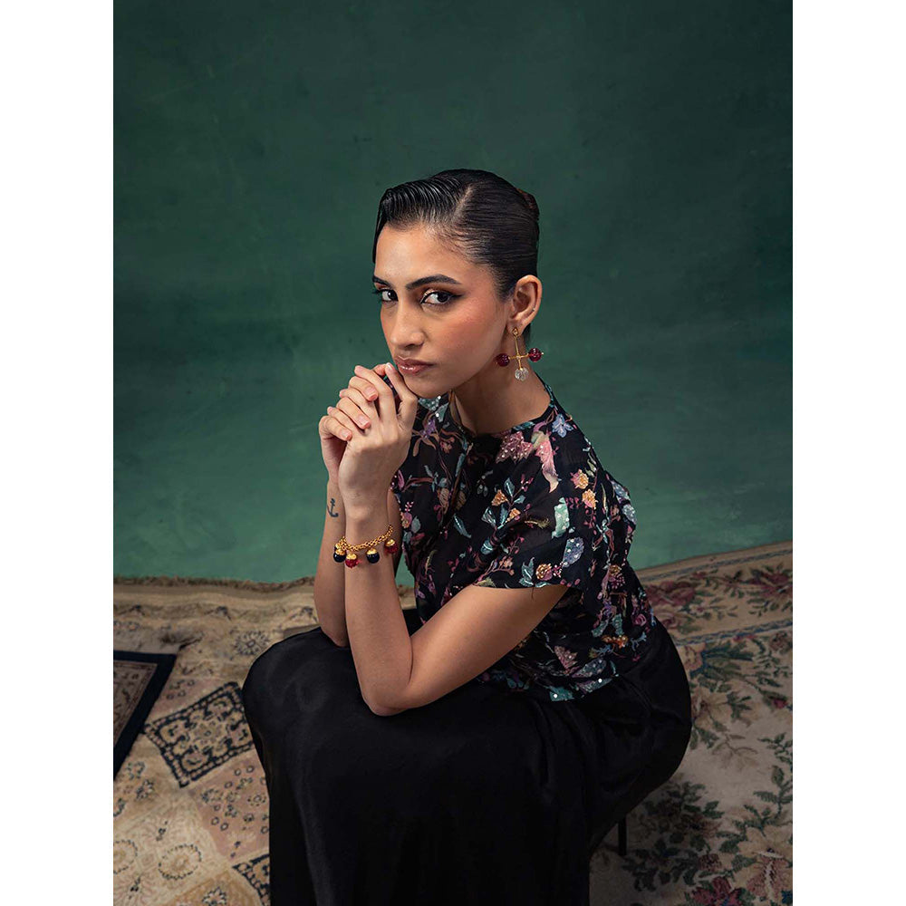 LABEL NAARITI Yamini Black Blouse with Jacket and Skirt (Set of 3)