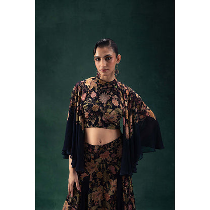 LABEL NAARITI Eshana Black Crop Top with Palazzo (Set of 2)