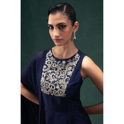 LABEL NAARITI Ishani Navy Blue Top with Pant (Set of 2)