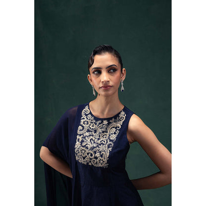 LABEL NAARITI Ishani Navy Blue Top with Pant (Set of 2)