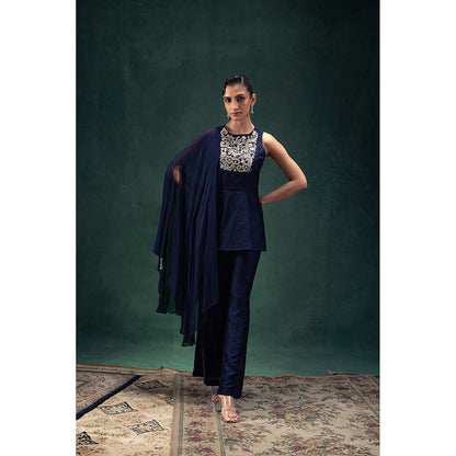 LABEL NAARITI Ishani Navy Blue Top with Pant (Set of 2)
