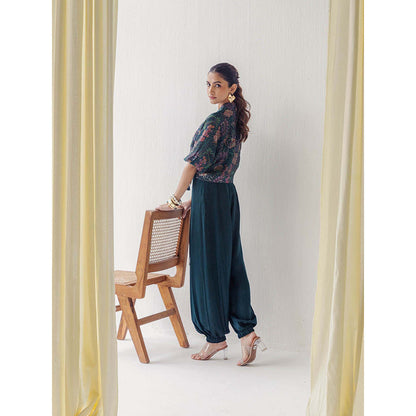 LABEL NAARITI Saina Teal Blouse with Jacket and Salwar (Set of 3)