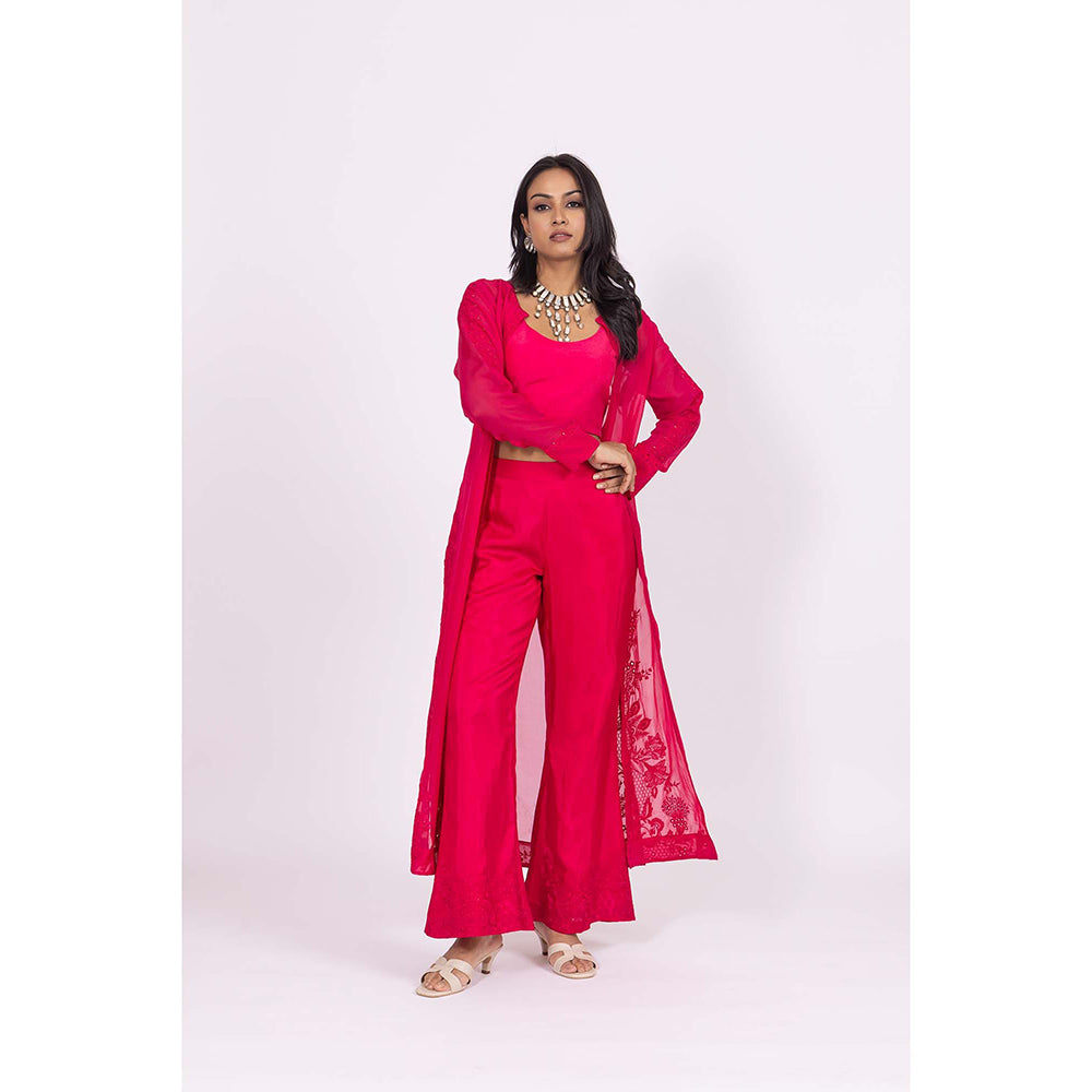 LABEL NAARITI Lolo Pink Crop Top with Palazzo and Jacket (Set of 3)