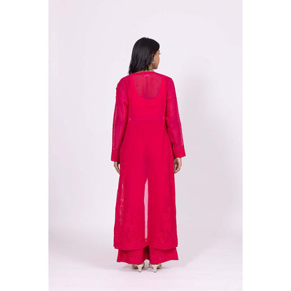 LABEL NAARITI Lolo Pink Crop Top with Palazzo and Jacket (Set of 3)