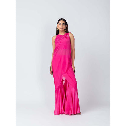 LABEL NAARITI Bebo Pink Crop Top with Sharara and Dupatta (Set of 3)