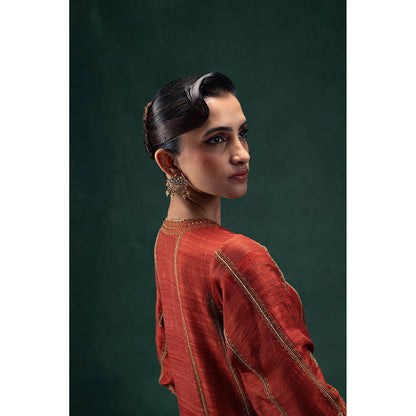 LABEL NAARITI Rust Maahira Kurta with Salwar and Dupatta (Set of 3)
