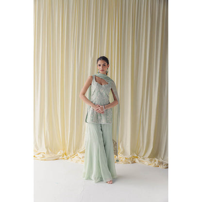 LABEL NAARITI Green Alaia Kurta with Sharara and Dupatta (Set of 3)