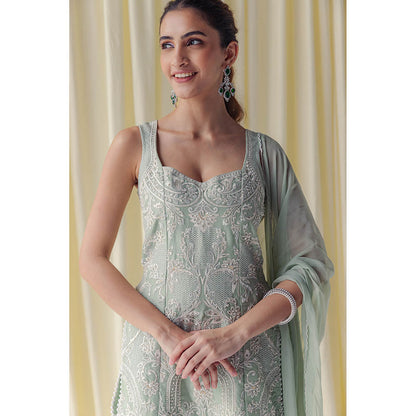 LABEL NAARITI Green Alaia Kurta with Sharara and Dupatta (Set of 3)
