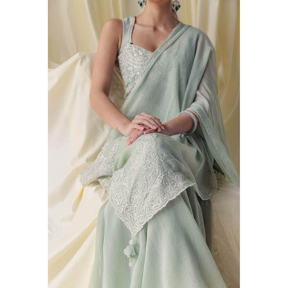 LABEL NAARITI Green Alaia Kurta with Sharara and Dupatta (Set of 3)