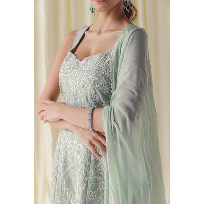 LABEL NAARITI Green Alaia Kurta with Sharara and Dupatta (Set of 3)