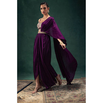 LABEL NAARITI Kiara Pre-Draped Saree with Stitched Blouse