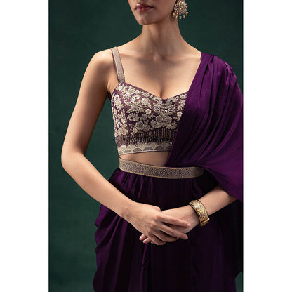 LABEL NAARITI Kiara Pre-Draped Saree with Stitched Blouse