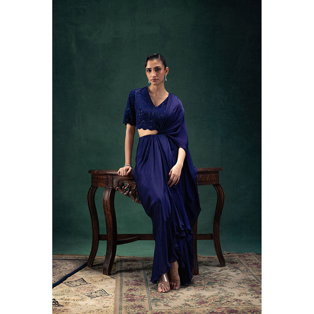 LABEL NAARITI Reevah Pre-Draped Saree with Stitched Blouse