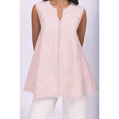 LABEL NAARITI Sabr Pink Kurti with Palazzo (Set of 2)
