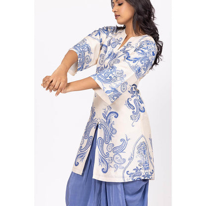 LABEL NAARITI Aza Blue Kurta with Dhoti Pant (Set of 2)
