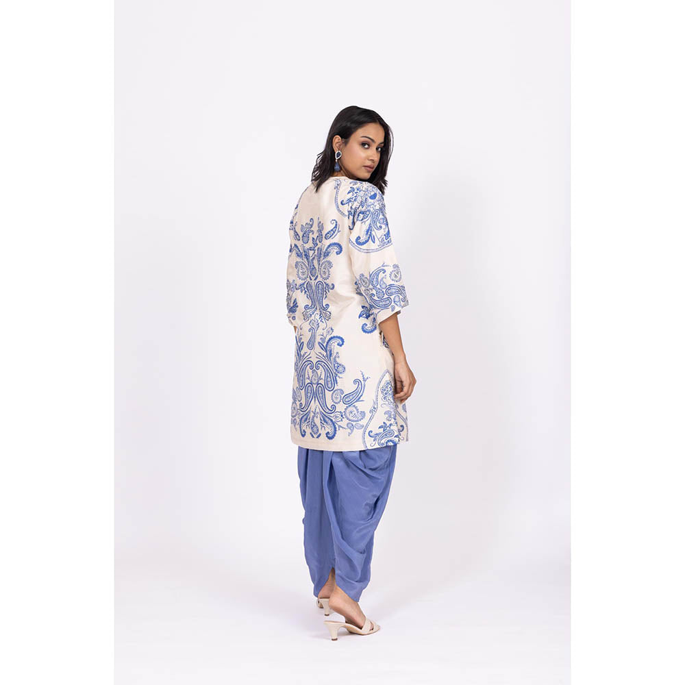LABEL NAARITI Aza Blue Kurta with Dhoti Pant (Set of 2)