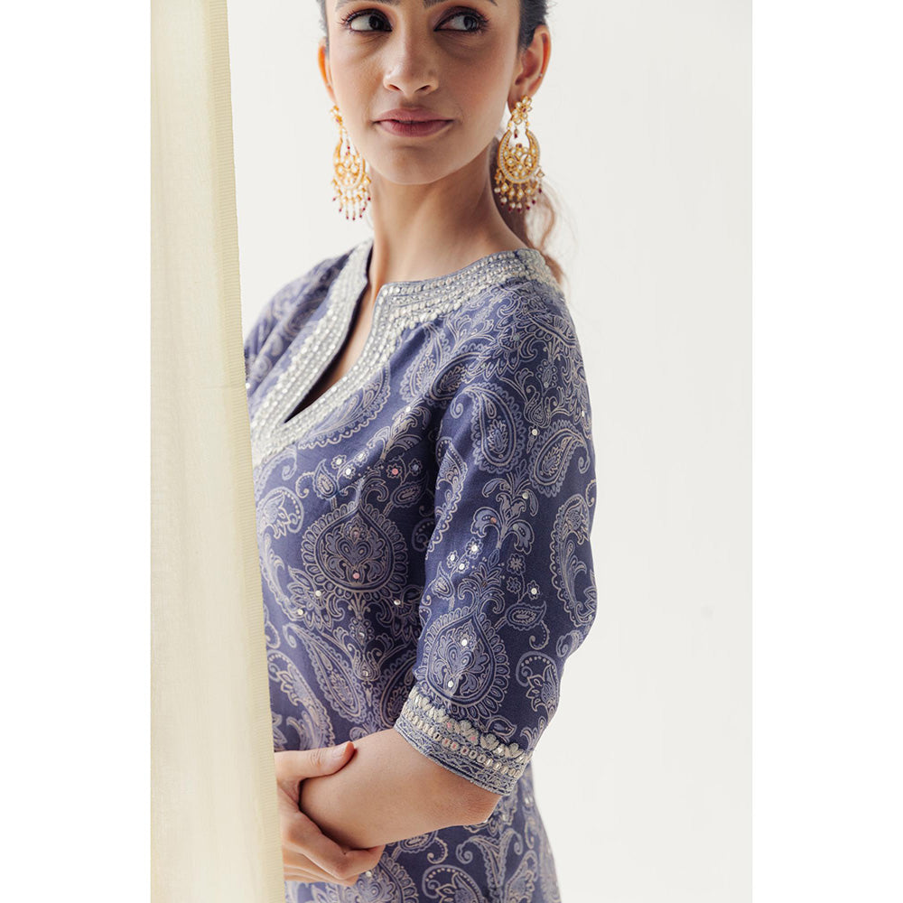 LABEL NAARITI Rayna Blue Kurti with Salwar Pant and Dupatta (Set of 3)