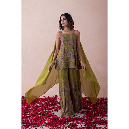LABEL NAARITI Reha Green Kurti with Sharara and Dupatta (Set of 3)