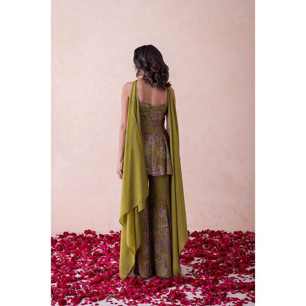 LABEL NAARITI Reha Green Kurti with Sharara and Dupatta (Set of 3)