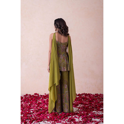 LABEL NAARITI Reha Green Kurti with Sharara and Dupatta (Set of 3)