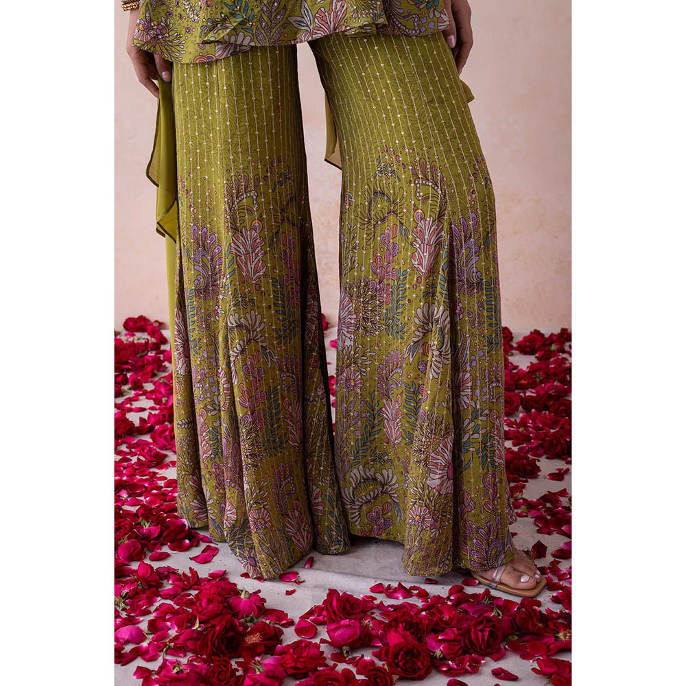LABEL NAARITI Reha Green Kurti with Sharara and Dupatta (Set of 3)