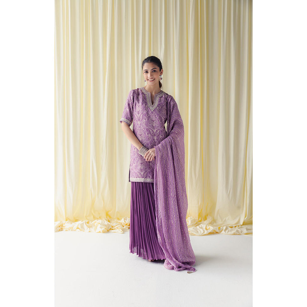 LABEL NAARITI Zaina Lavender Kurti with Palazzo and Dupatta (Set of 3)