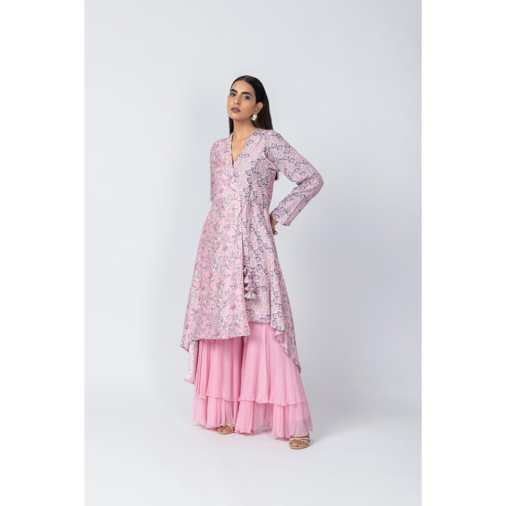 LABEL NAARITI Saba Pink Angrakha Kurta with Sharara (Set of 2)