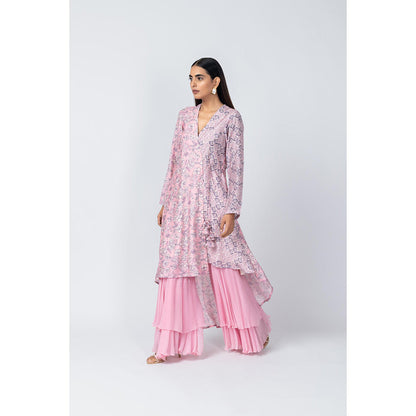 LABEL NAARITI Saba Pink Angrakha Kurta with Sharara (Set of 2)