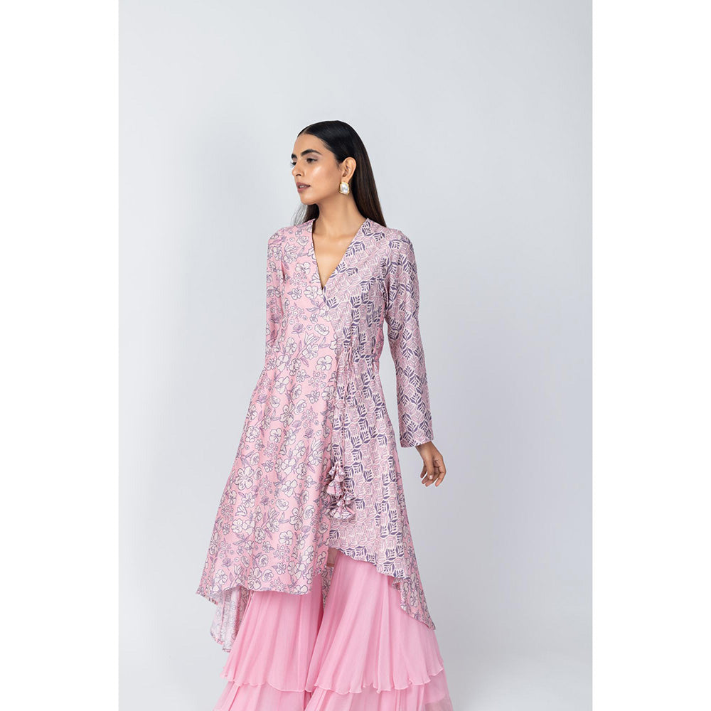 LABEL NAARITI Saba Pink Angrakha Kurta with Sharara (Set of 2)