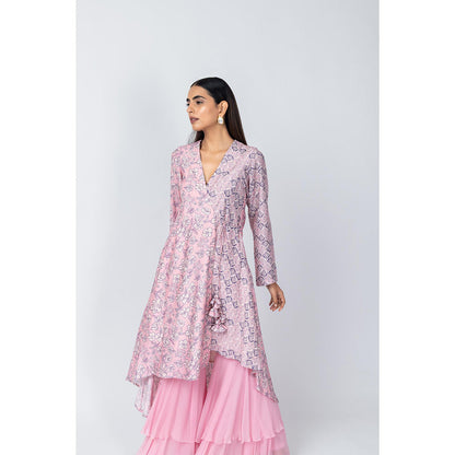 LABEL NAARITI Saba Pink Angrakha Kurta with Sharara (Set of 2)