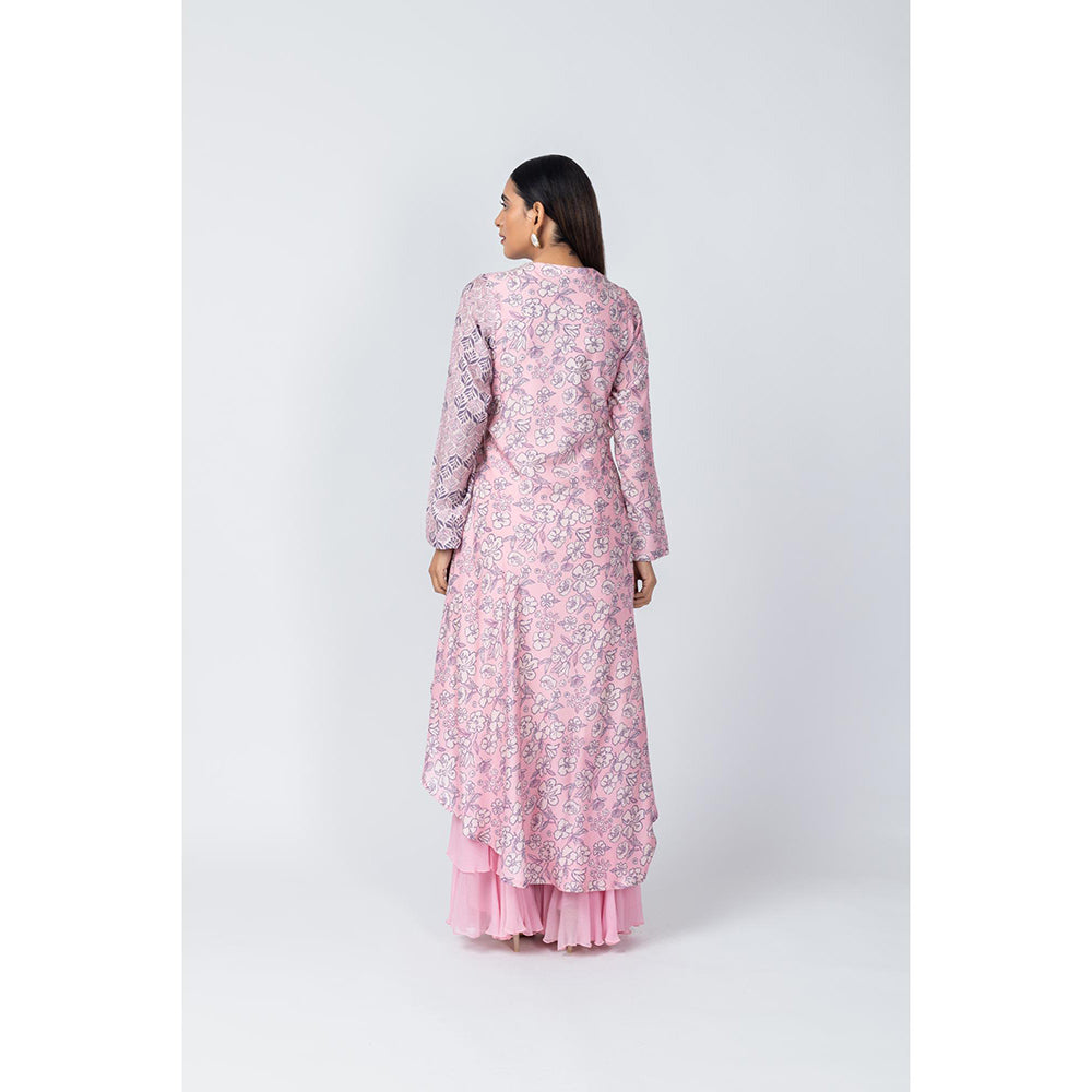 LABEL NAARITI Saba Pink Angrakha Kurta with Sharara (Set of 2)
