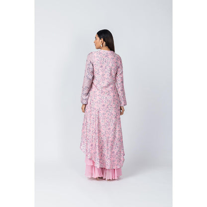 LABEL NAARITI Saba Pink Angrakha Kurta with Sharara (Set of 2)