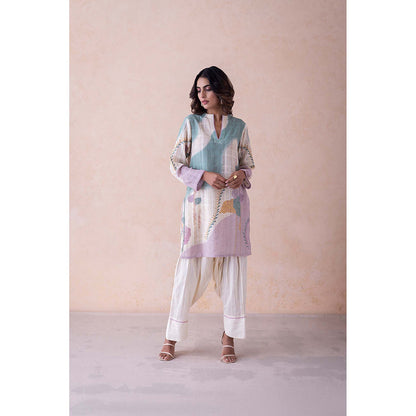 LABEL NAARITI Beige Printed Mrunal Kurta with Salwar (Set of 2)