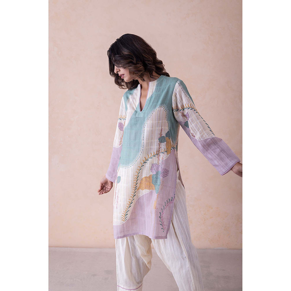 LABEL NAARITI Beige Printed Mrunal Kurta with Salwar (Set of 2)