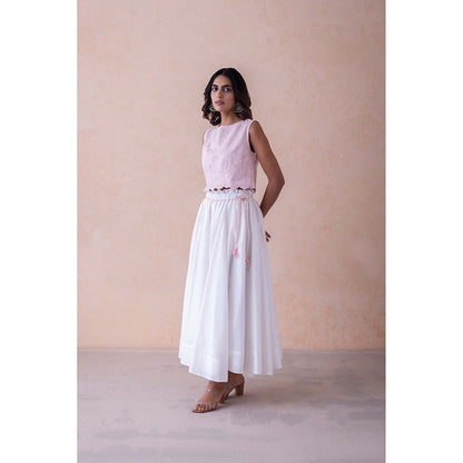 LABEL NAARITI Pink Embroidered Misha Top with Skirt (Set of 2)