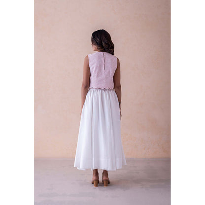 LABEL NAARITI Pink Embroidered Misha Top with Skirt (Set of 2)
