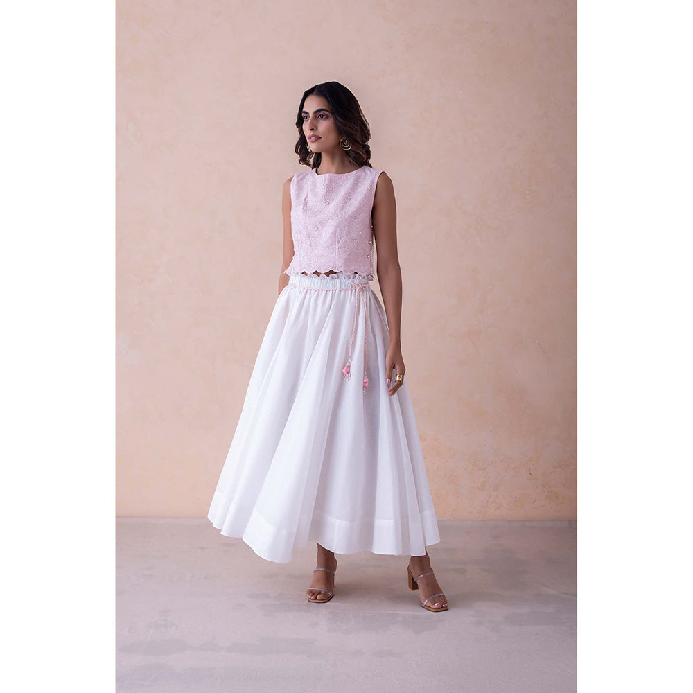 LABEL NAARITI Pink Embroidered Misha Top with Skirt (Set of 2)