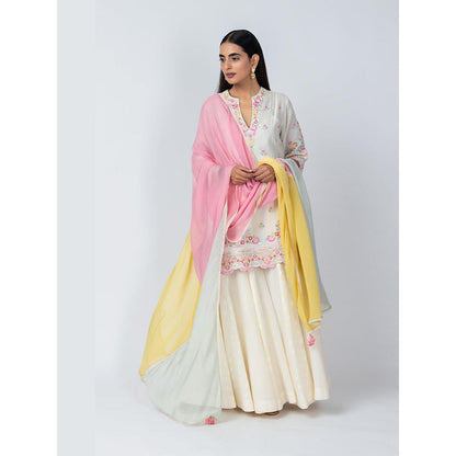 LABEL NAARITI Kaari Natural Linen Embroidery and Lace Inserts Kurta with Sharara and Dupatta