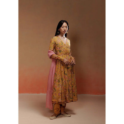 LABEL NAARITI Avasa Floral Yellow Anarkali with Churidar and Dupatta