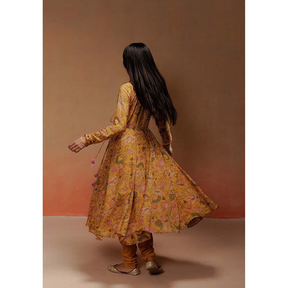 LABEL NAARITI Avasa Floral Yellow Anarkali with Churidar and Dupatta
