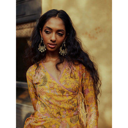 LABEL NAARITI Avasa Floral Yellow Anarkali with Churidar and Dupatta