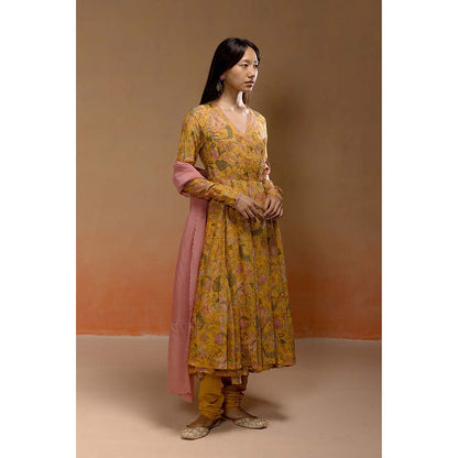 LABEL NAARITI Avasa Floral Yellow Anarkali with Churidar and Dupatta