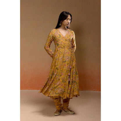LABEL NAARITI Avasa Floral Yellow Anarkali with Churidar and Dupatta