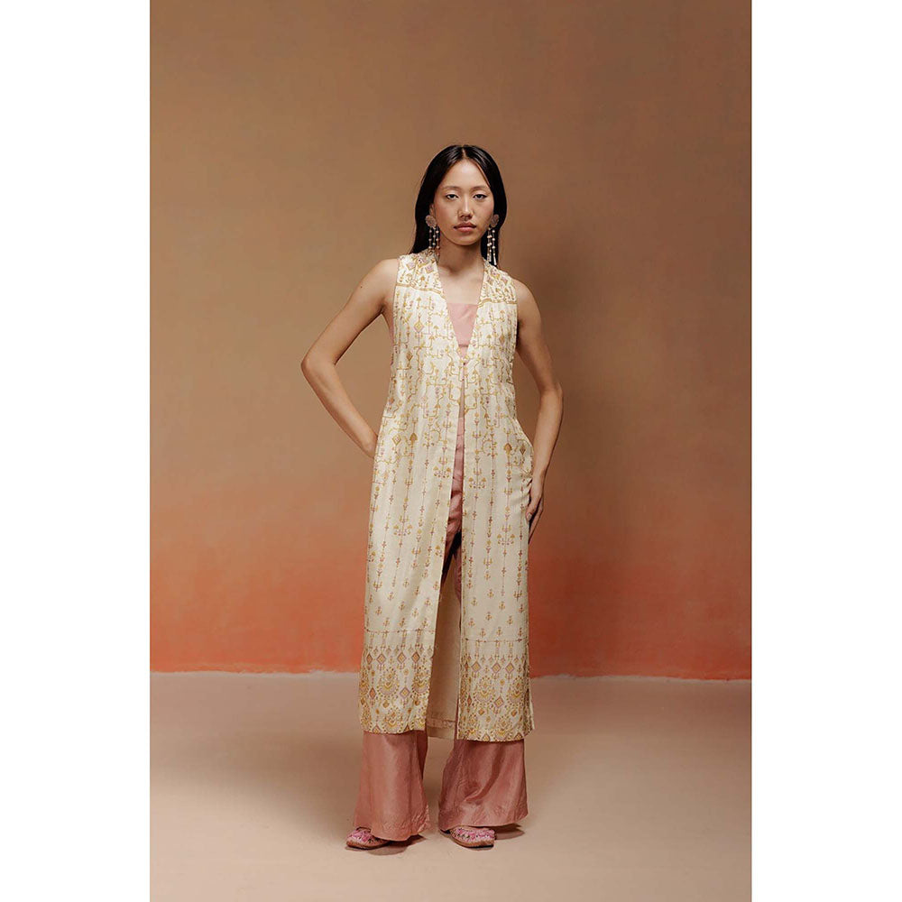 LABEL NAARITI Gigi Geometric Print Yellow Jacket with Pant and Blouse