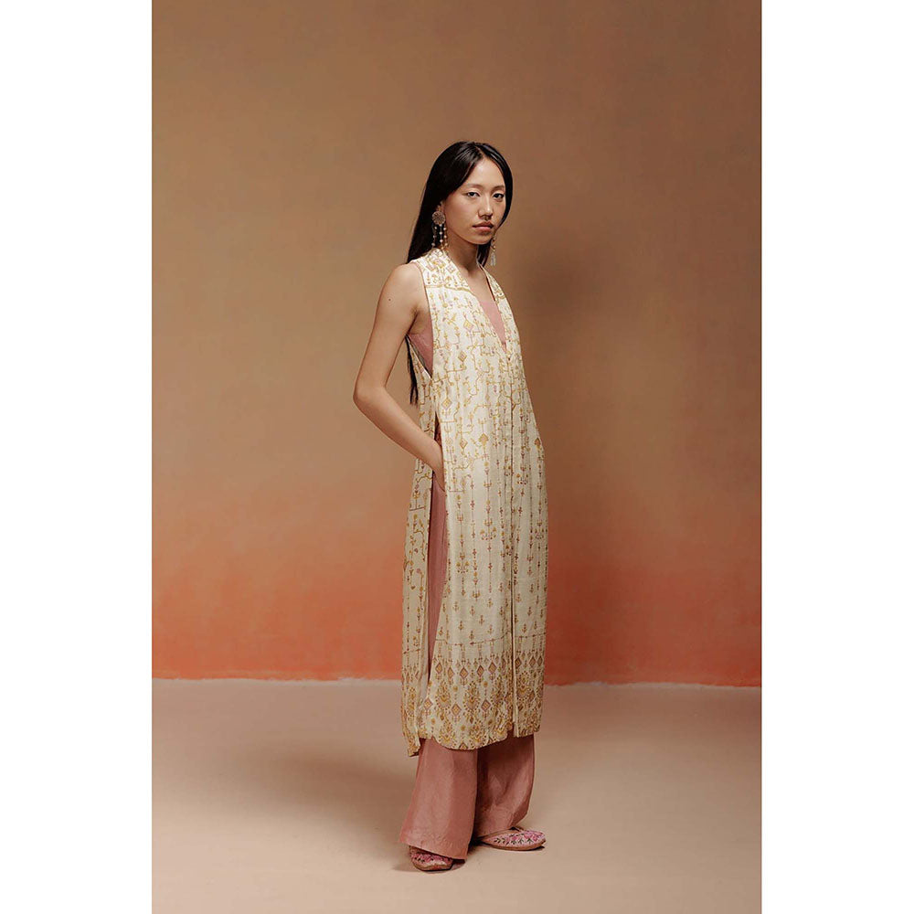 LABEL NAARITI Gigi Geometric Print Yellow Jacket with Pant and Blouse