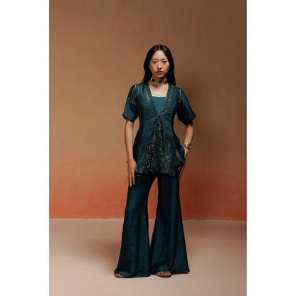 LABEL NAARITI Nadia Abstract Printed Teal Top with Sharara