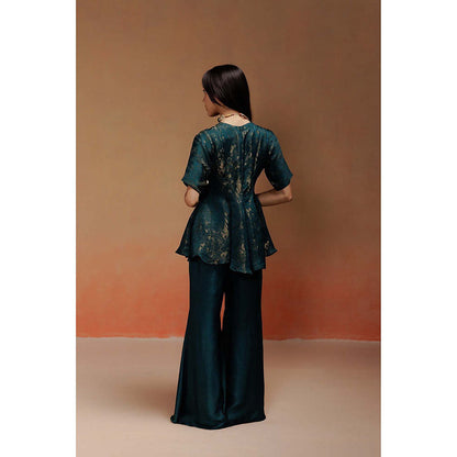 LABEL NAARITI Nadia Abstract Printed Teal Top with Sharara