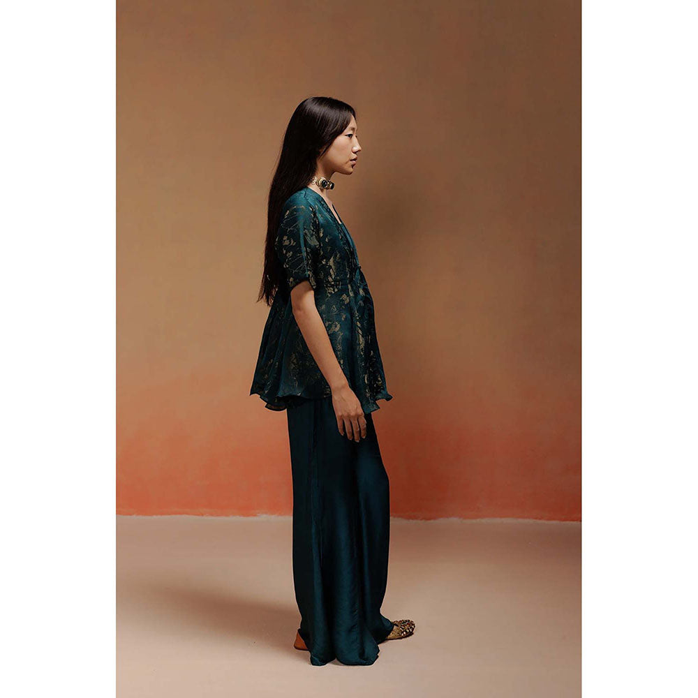 LABEL NAARITI Nadia Abstract Printed Teal Top with Sharara