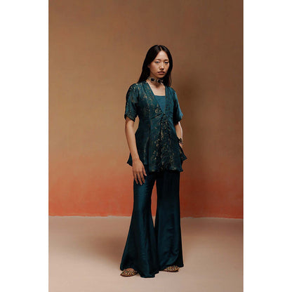 LABEL NAARITI Nadia Abstract Printed Teal Top with Sharara